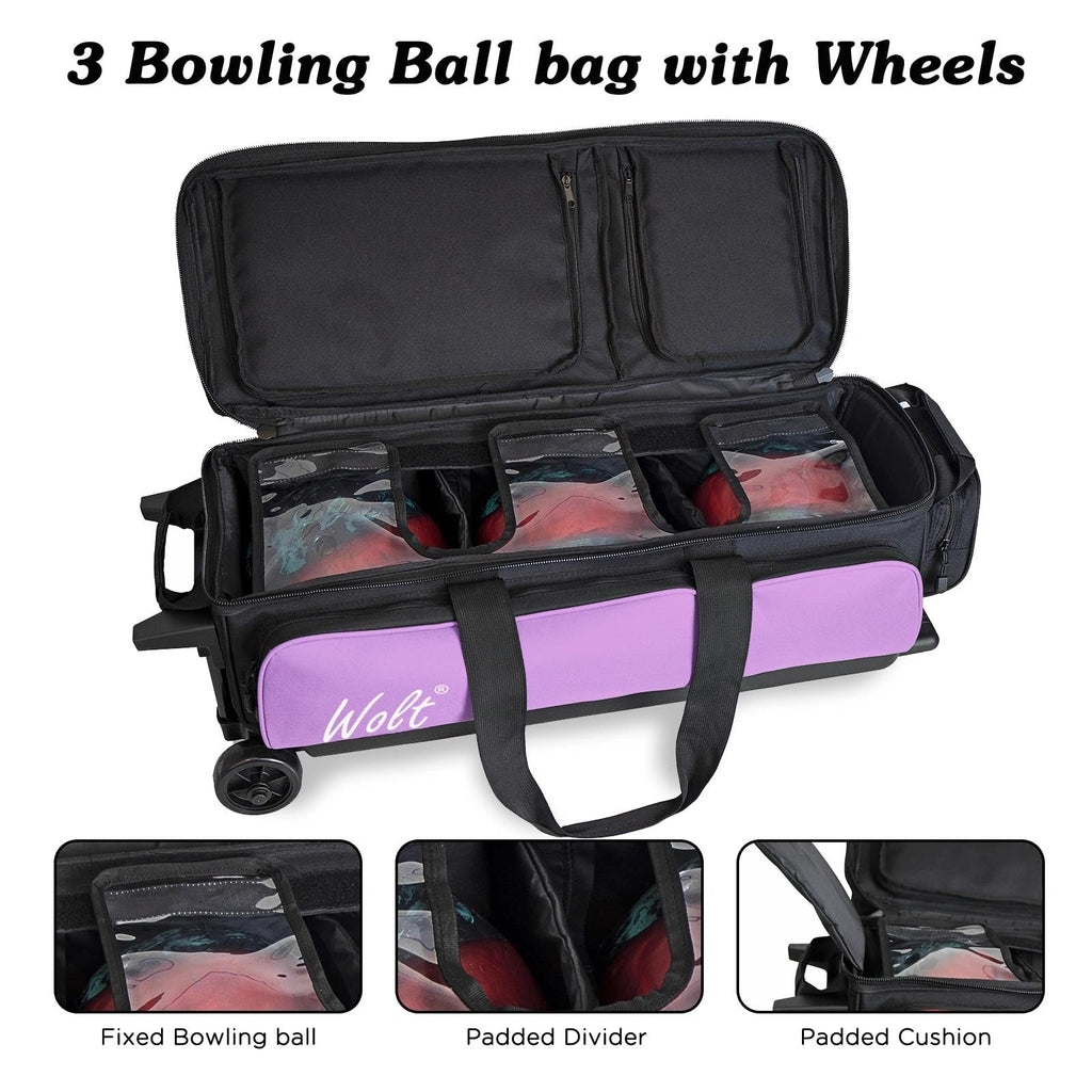 WOLT 3 Ball Bowling Bags with Wheels,Retractable Handle Extends to 38ââ