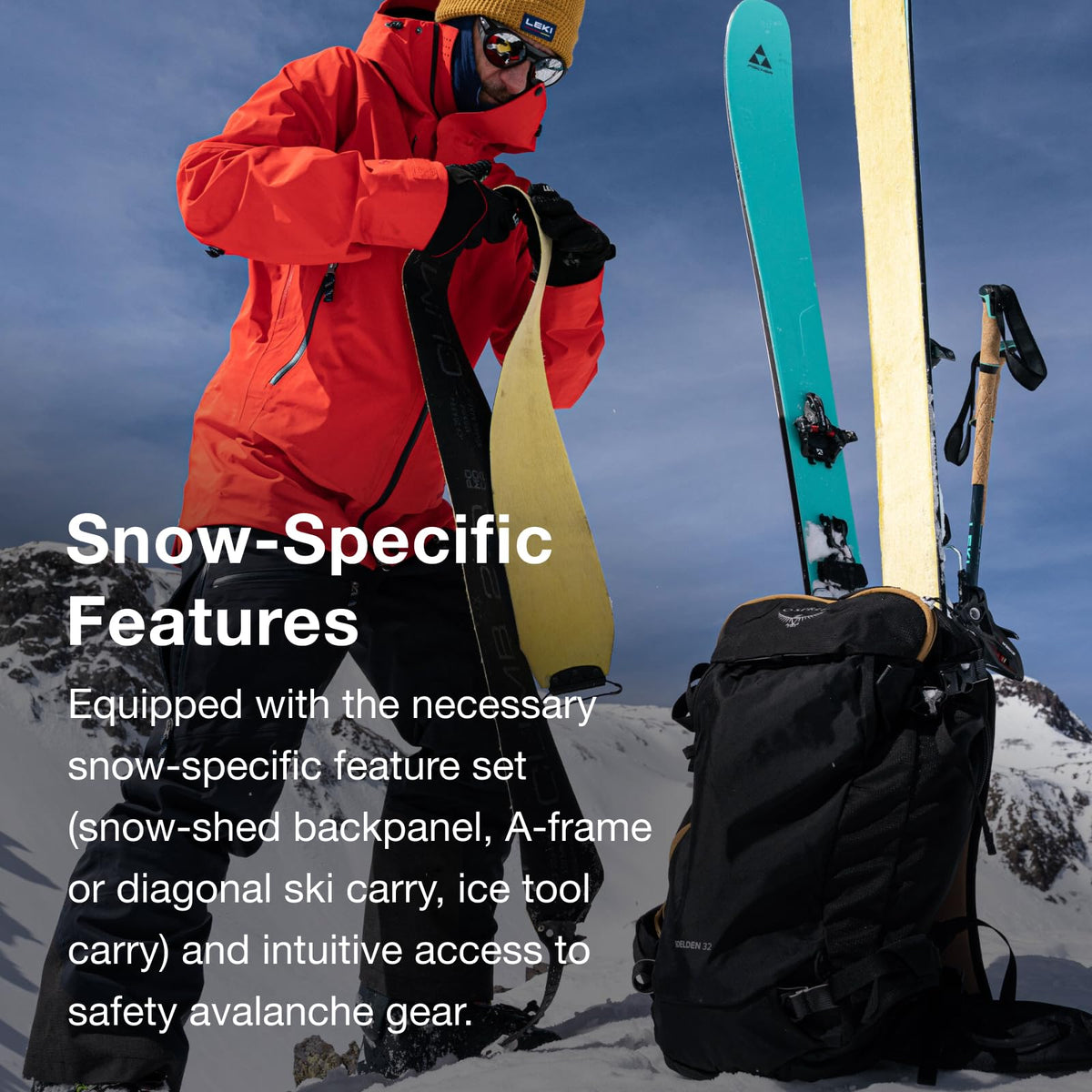 Osprey Soelden Pro 32L Men's Ski and Snowboard Backpack with E2 Airbag System, Red Mountain