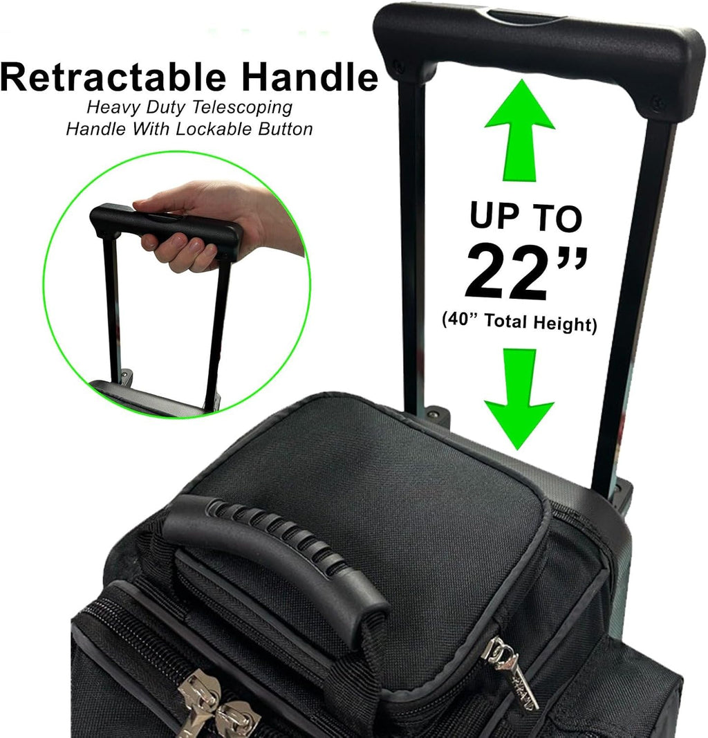 Pyramid Deluxe Double Roller 2 Ball Bowling Bag with Large Separate Shoe Compartment (Up To 2 Pairs Of Shoes) and Accessory Pockets, Sturdy Square Handle - Extends to 40" - Pro Options Available