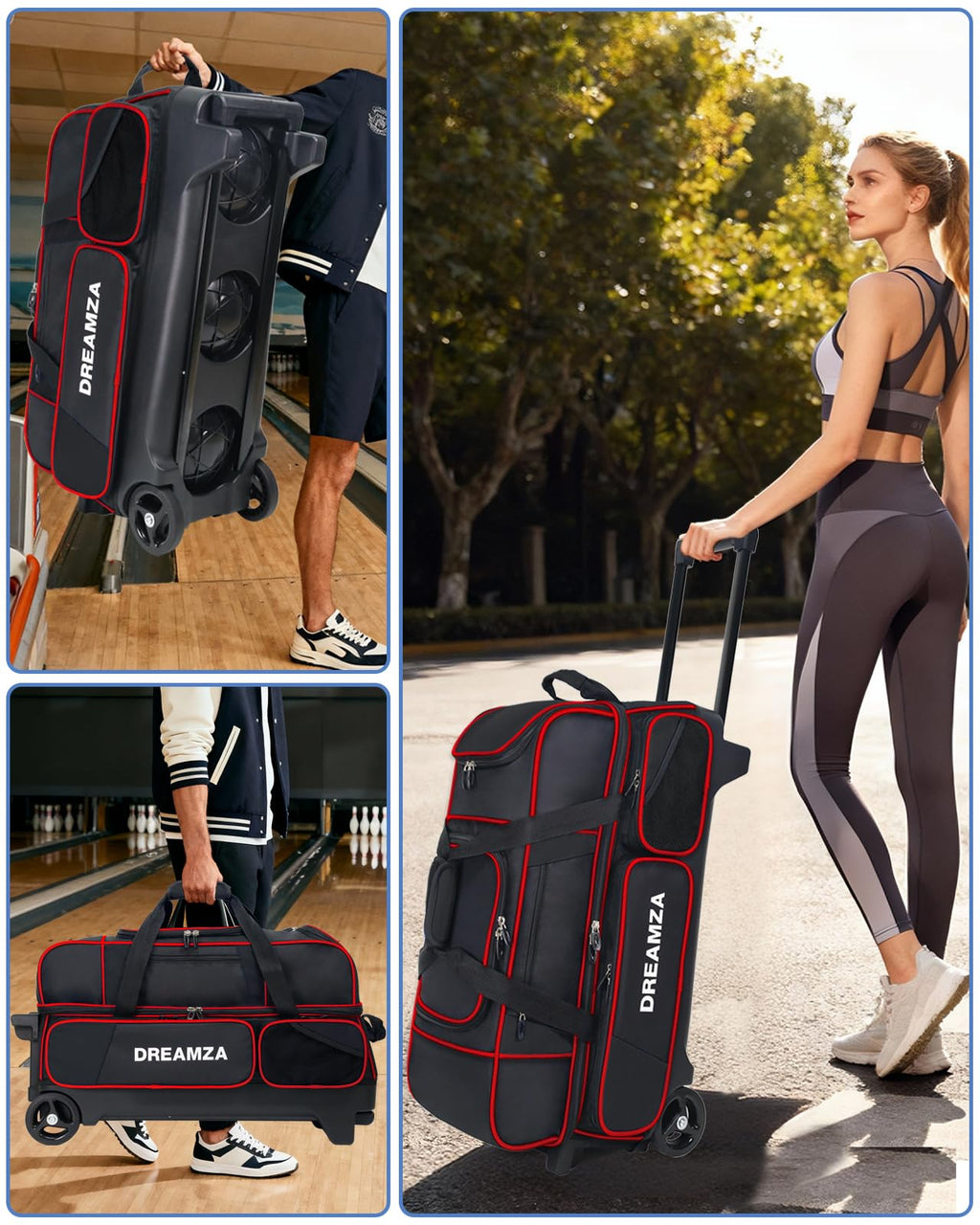 Premium 3 Ball Roller Bowling Bag with Wheels, Large Shoes Pocket