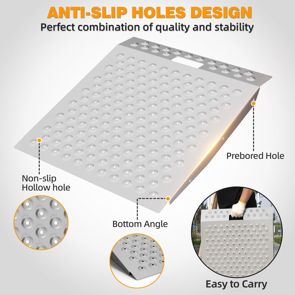 VNN 36" x 24" Shed Ramp for Riding Mower - 800 LB Capacity Shed Ramps, Anti-Slip Punch Plate Ramp for ATV, Motorcycles, Garages & Barns (1PC,Slivery, Alloy)