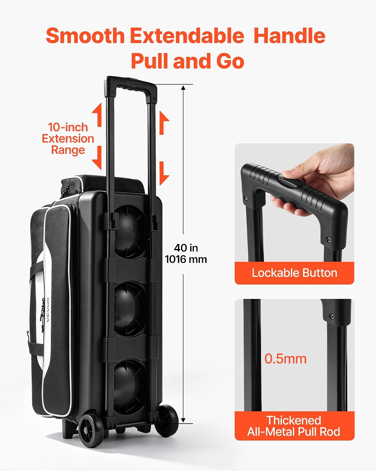 VEVOR 3 Ball Bowling Bag Double Roller Bag with Separate Shoe Compartment