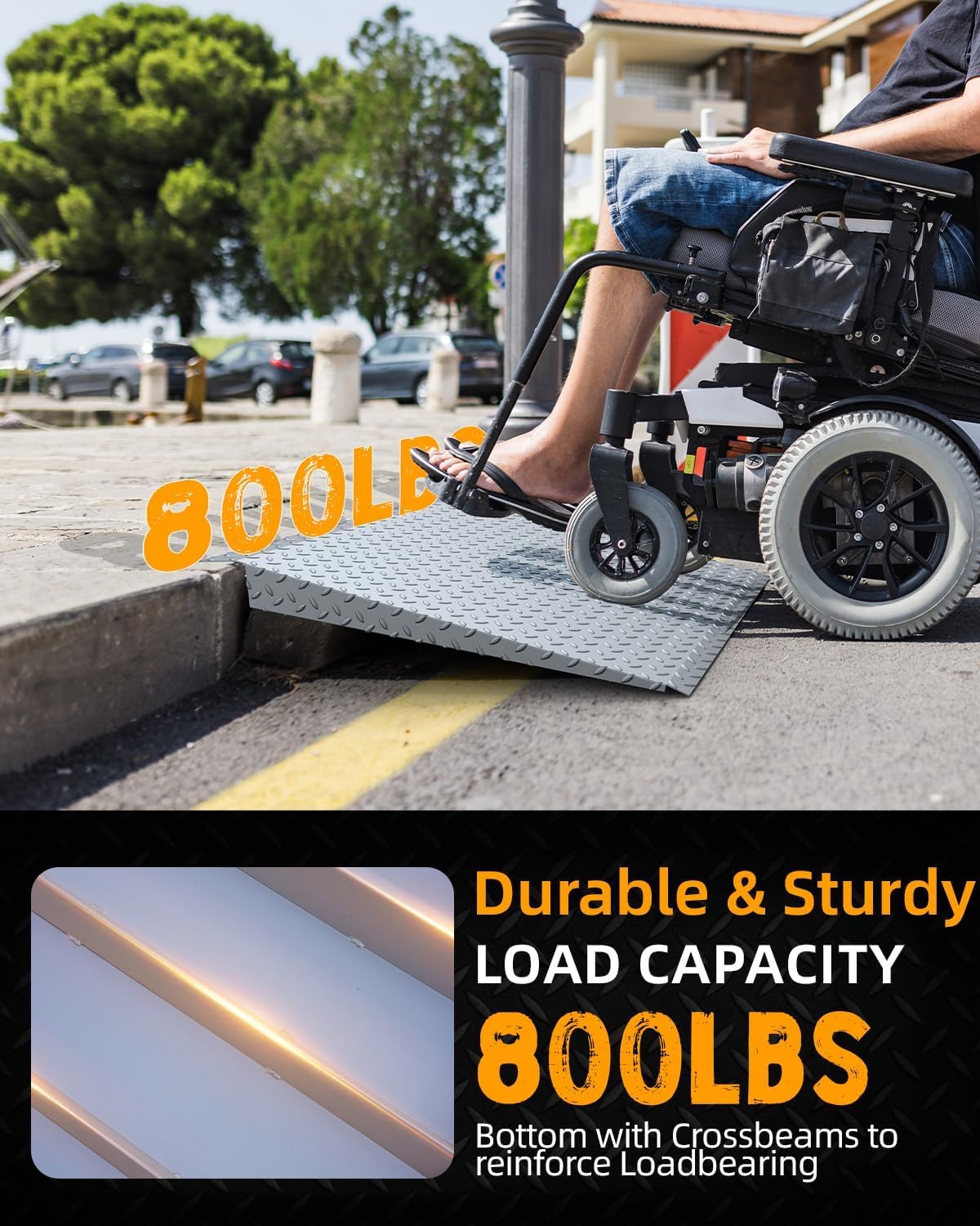 VNN Door Threshold Ramp, Threshold Ramps for Doorways, Ideal Entry Handicap Ramp for Elderly Wheelchairs, Carts, Scooters and Walkers, 27.6" L * 37.4" W Door Ramp (Alloy Iron, 800LBS)
