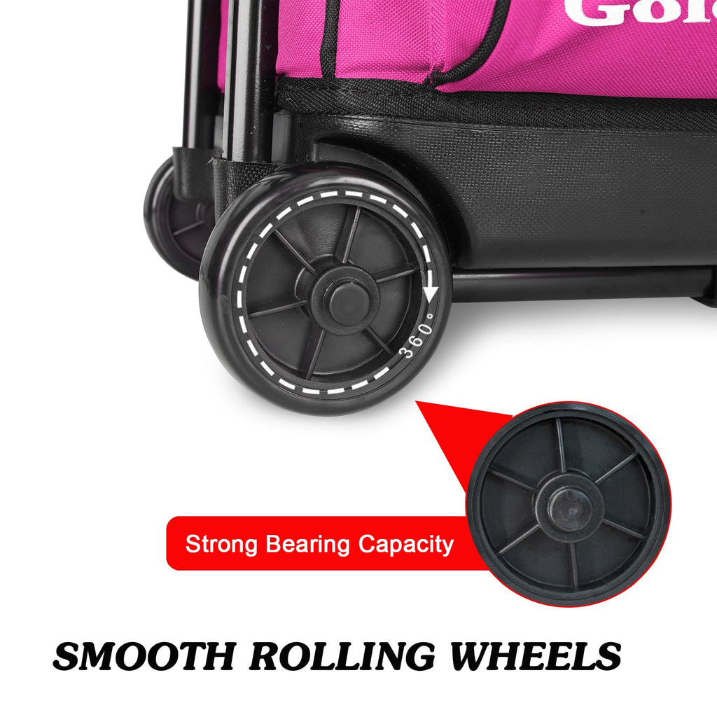 Goloni 3 Ball Bowling Bags with Wheels,Rolling Bowling Ball Bag for 3 Bowling Balls & Bowling Accessories -Retractable Handle Extends to 38"