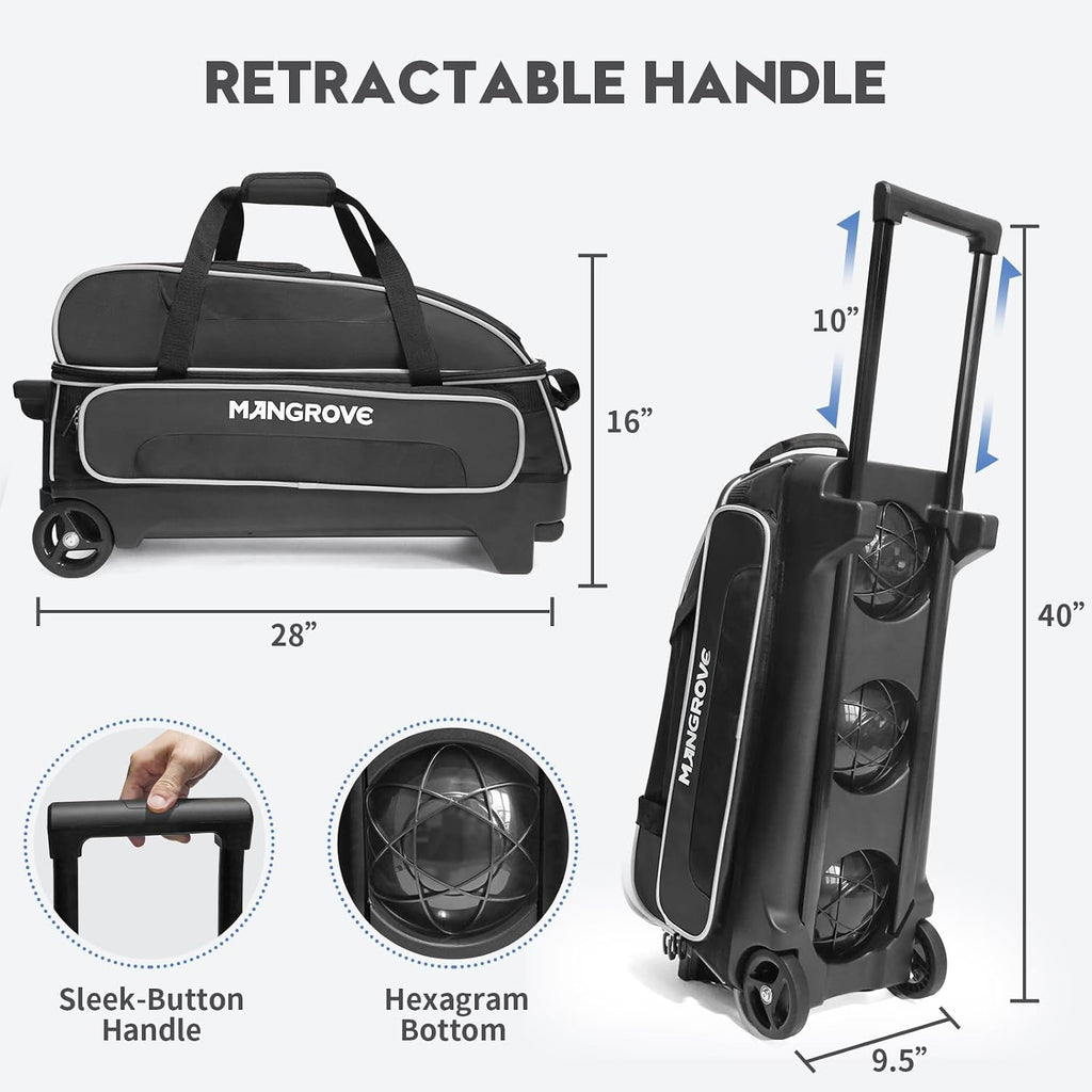 Mangrove 3 Ball Bowling Bag with Wheels/Shoe Compartment/Reinforced Base