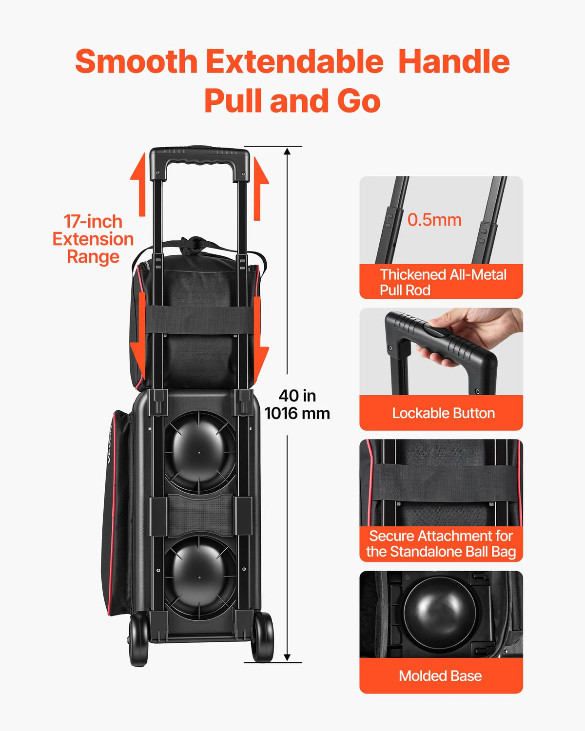 VEVOR 3 Ball Bowling Bag Double Roller Bag with Separate Shoe Compartment
