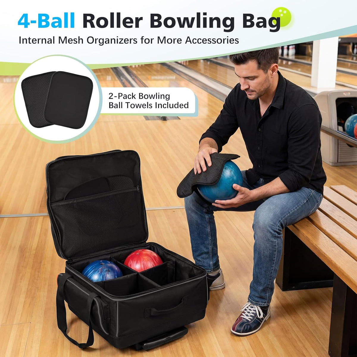 4 ball roller bowling bag with Shoe & Integrated Main Compartment