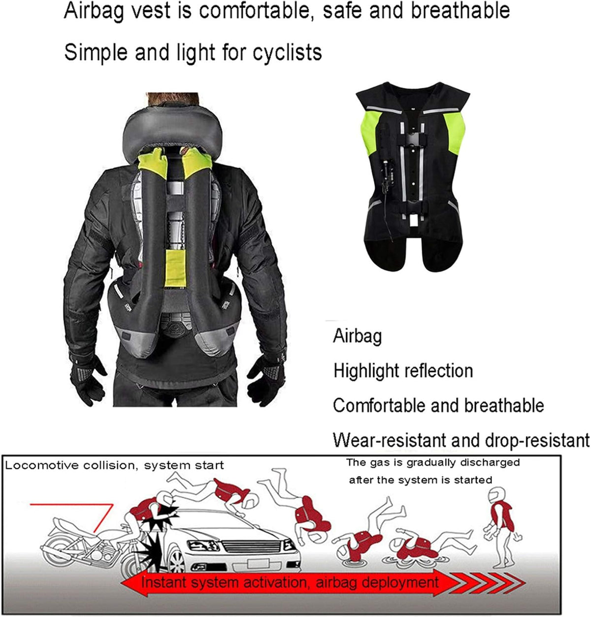 Riding Inflatable Anti-fall Vest Men's Motorcycle Cylinder Vest Trigger The Airbag In 0.2 Seconds To Protect Riding Safety Abrasion-resistant And Tear-soft, Easy To Clean (Without CO2 Cylinder)