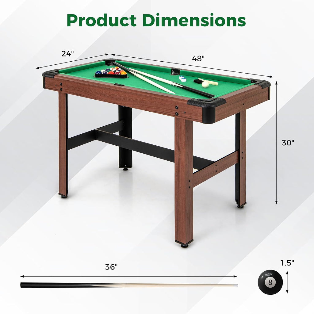 GYMAX Pool Table, 48 Inch Wooden Billiard Tables with 16 Balls, 2 Cue Sticks, 2 Chalks and Brush, Snooker Table Mini Pool Table for Kids, Family, Party