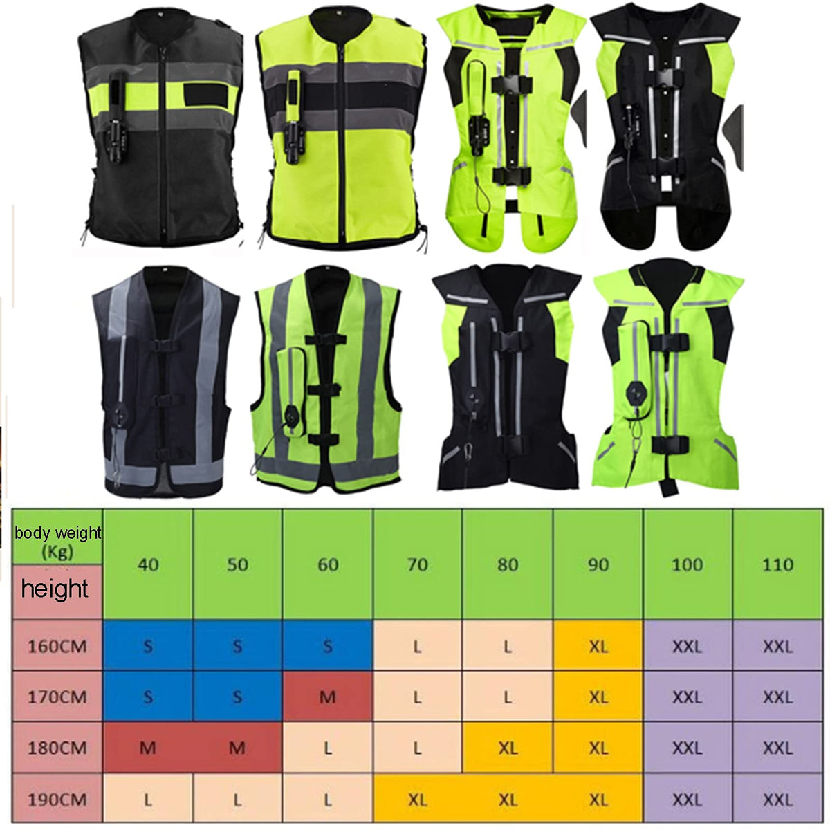 Reflective Protective Airbag Vest Motorcycle Anti-Fall Vest 600D Canvas Fabric, Wear-Resistant and Breathable Washable (No CO2 Gas Cylinder) (Color : C Green, Size : Small)