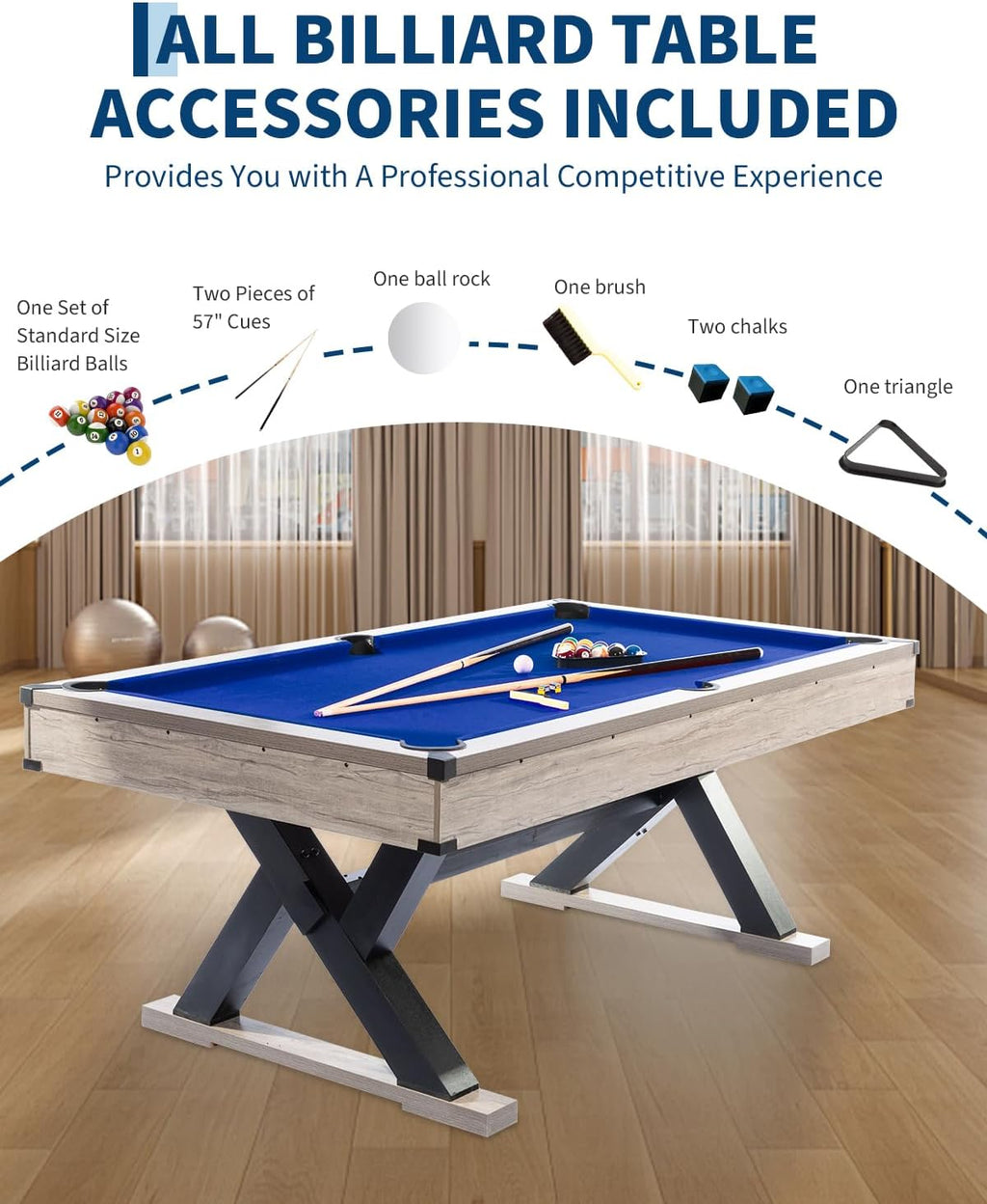 Garvee 7 FT Pool Table, Metal K-Leg Billiard Table