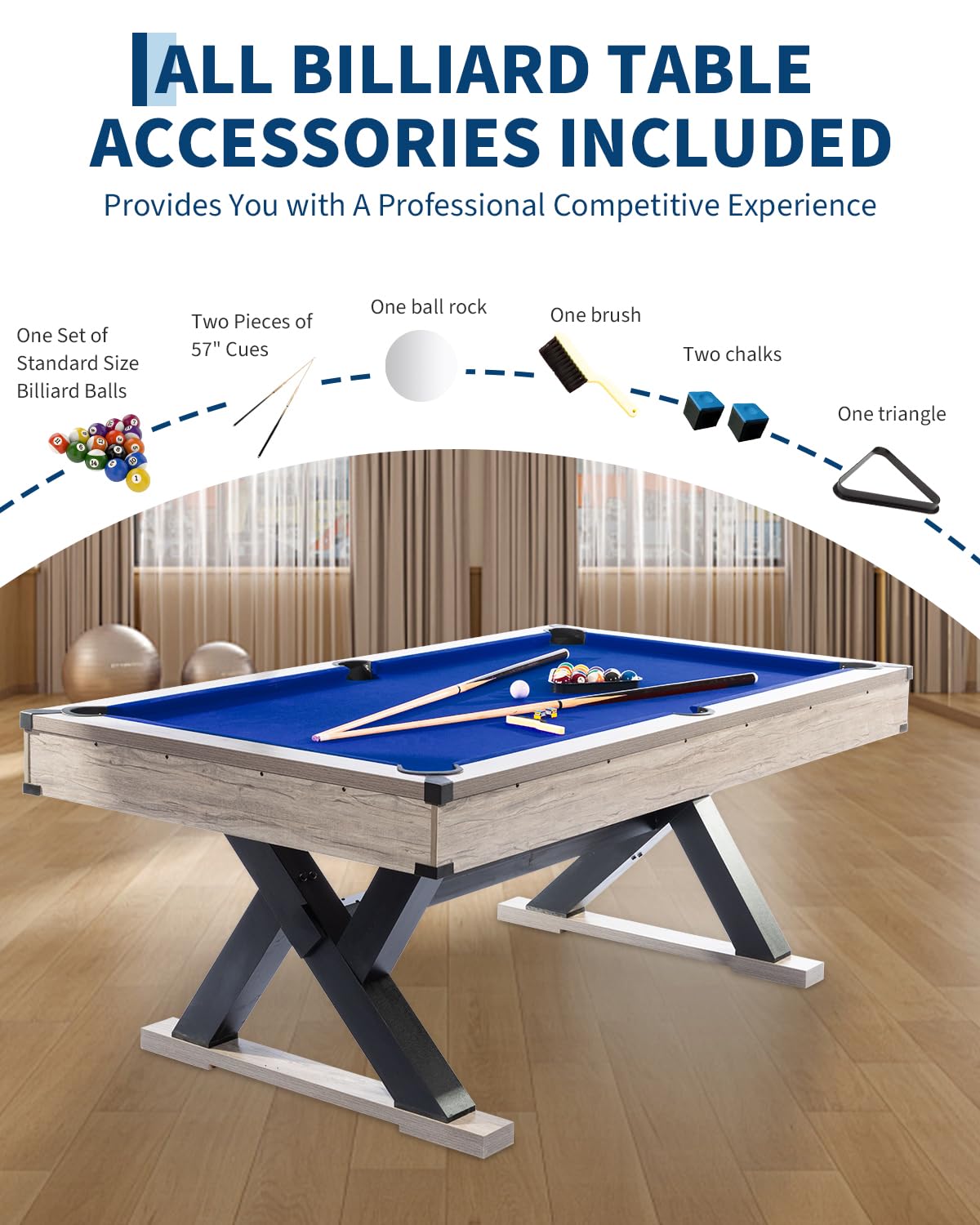 Garvee 7 FT Pool Table, Metal K-Leg Billiard Table