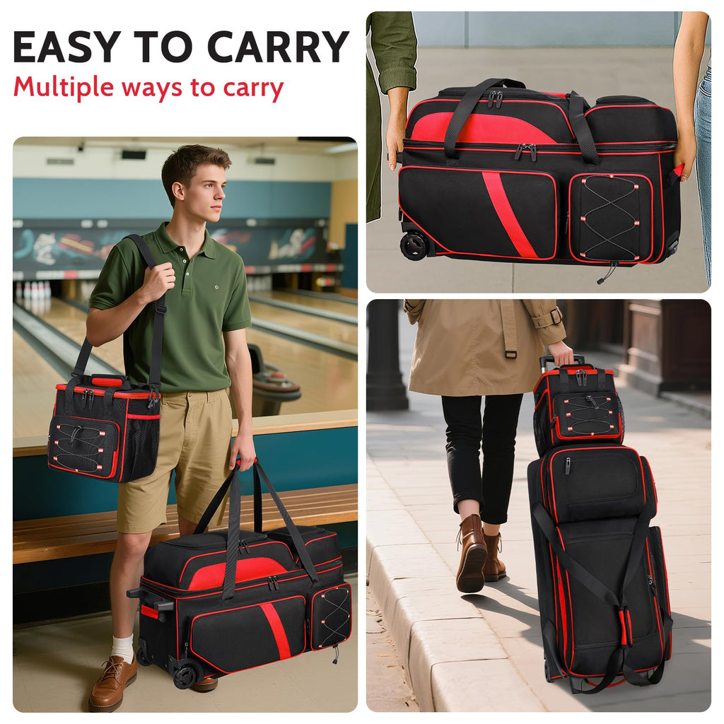 3-4 Ball Bowling Bag with Wheels, Bowling Roller with Add-on Tote Set