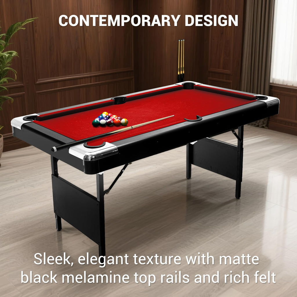7 Foot Pool Table for Family, Foldable No Assembly Pool Table with Balls, Cues, Chalk, Rack & Brush, Portable Billiards Game Table for Apartment, Basement, Office & Game Room
