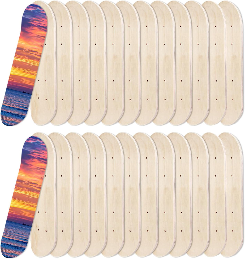 26 Pcs Blank Skateboard Wooden Decks Bulk 17 x 5 Inch 7 Ply Double Tail Maple Skateboard Light Decks Mini Skate for Replacement Painting Decoration for Beginner Kid