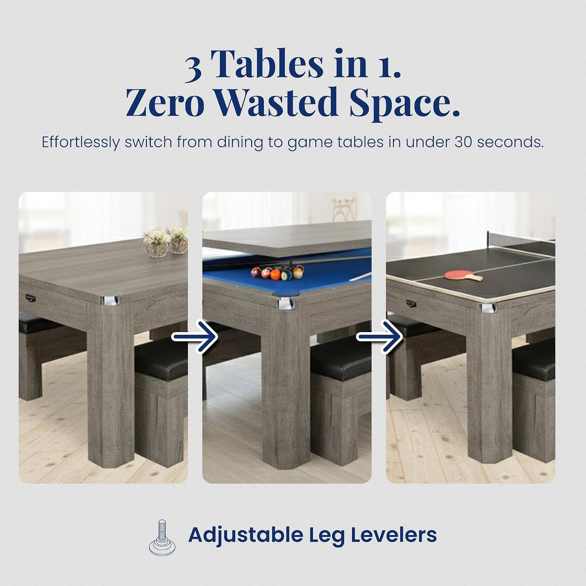 Hathaway Newport 7 Ft Pool Table Combo, 3-in-1 Game Table with Benches