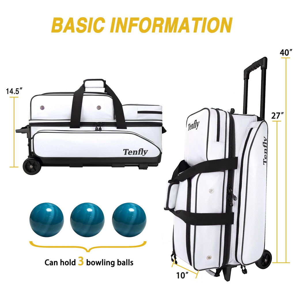 Triple Roller Bowling Bag with Wheels, Heavy Duty 3 Ball Bag for League & Recreational Bowlers