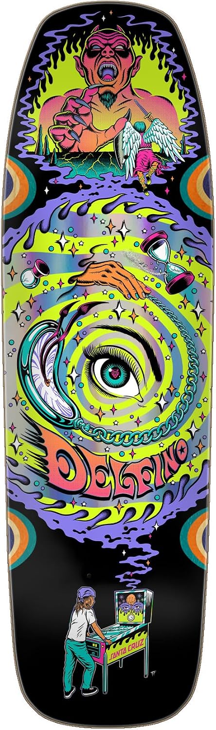 Santa Cruz Delfino Pinball Vision Pro Shaped 9.14in x 31.50in Skateboard Decks