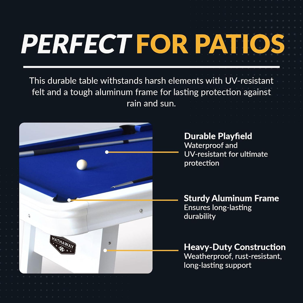 Hathaway Alpine 8-ft Outdoor Pool Table with Aluminum Frame and Waterproof Felt - Includes Accessories, White