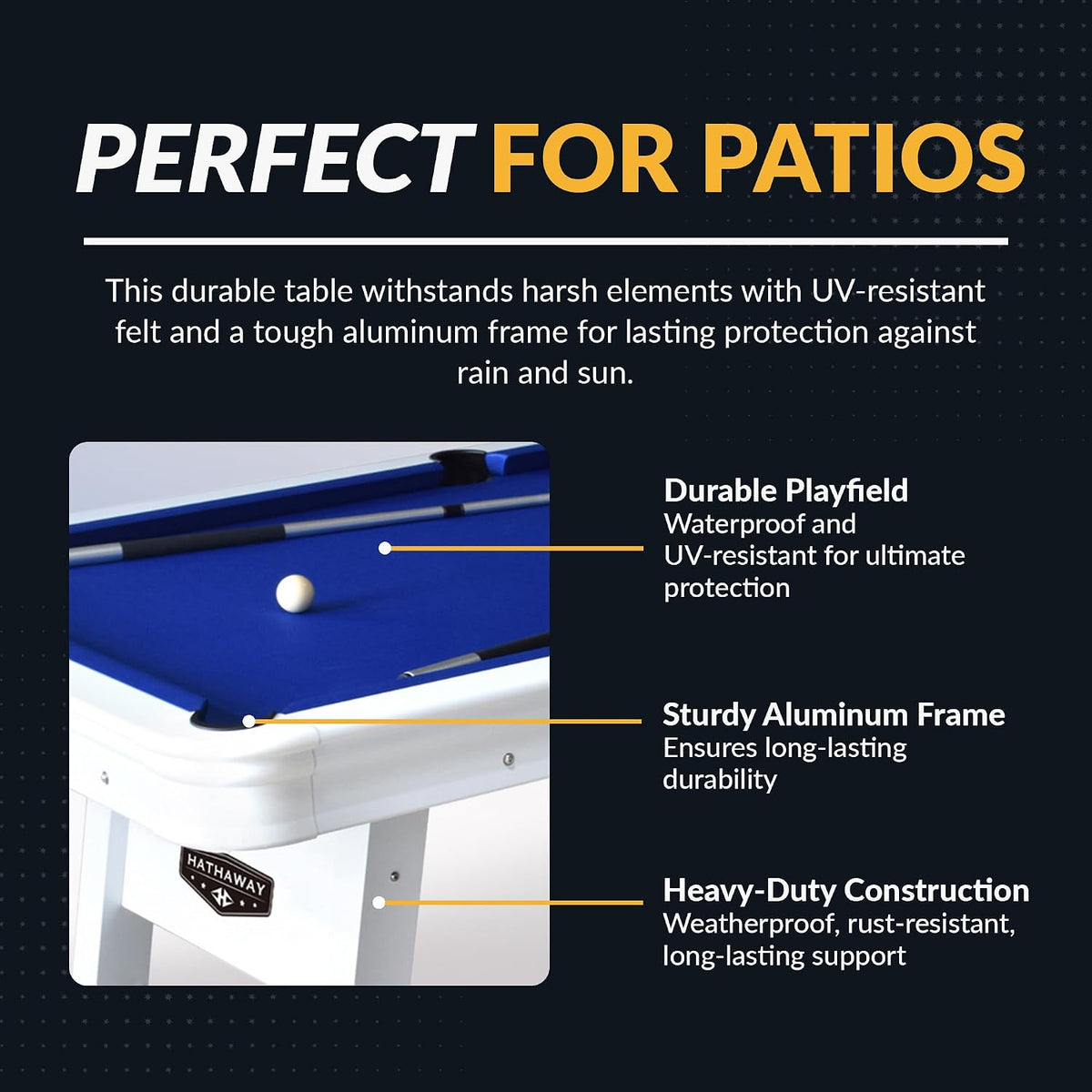 Hathaway Alpine 8-ft Outdoor Pool Table with Aluminum Frame and Waterproof Felt - Includes Accessories, White