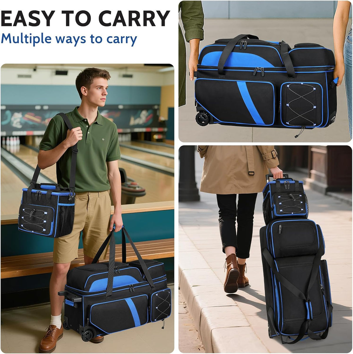 3-4 Ball Bowling Bag with Wheels, Bowling Roller with Add-on Tote Set
