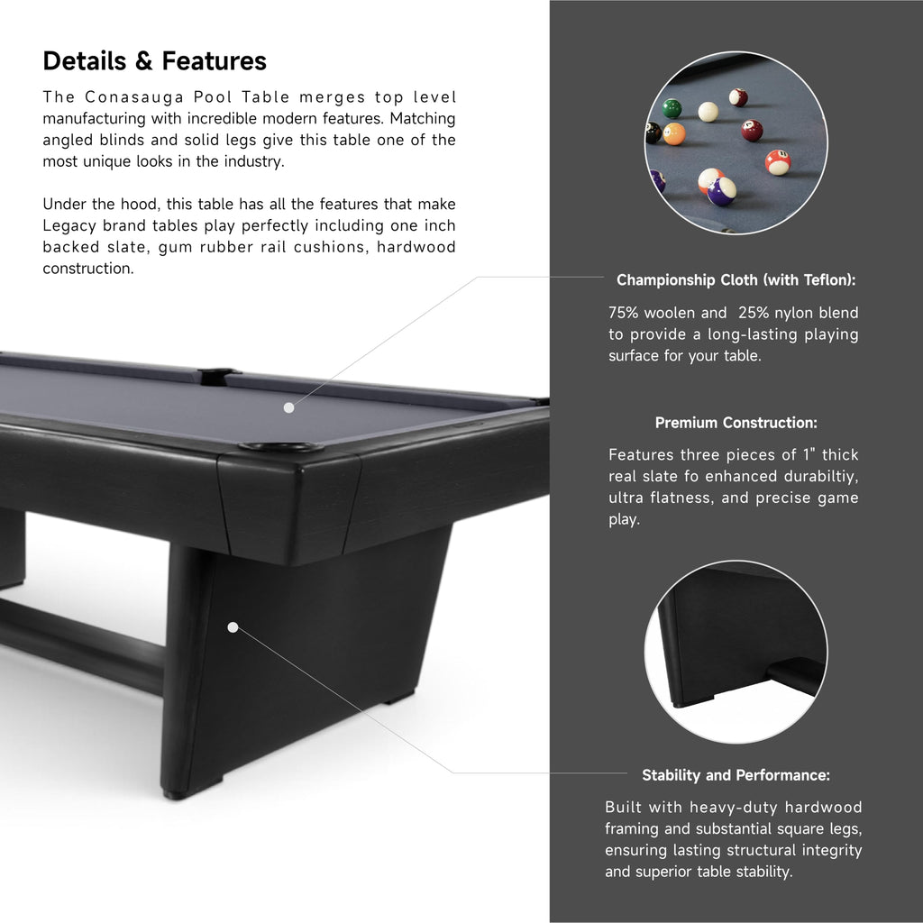 Legacy - Conasauga Slate Pool Tableï¼8FT, Raven Finishï¼