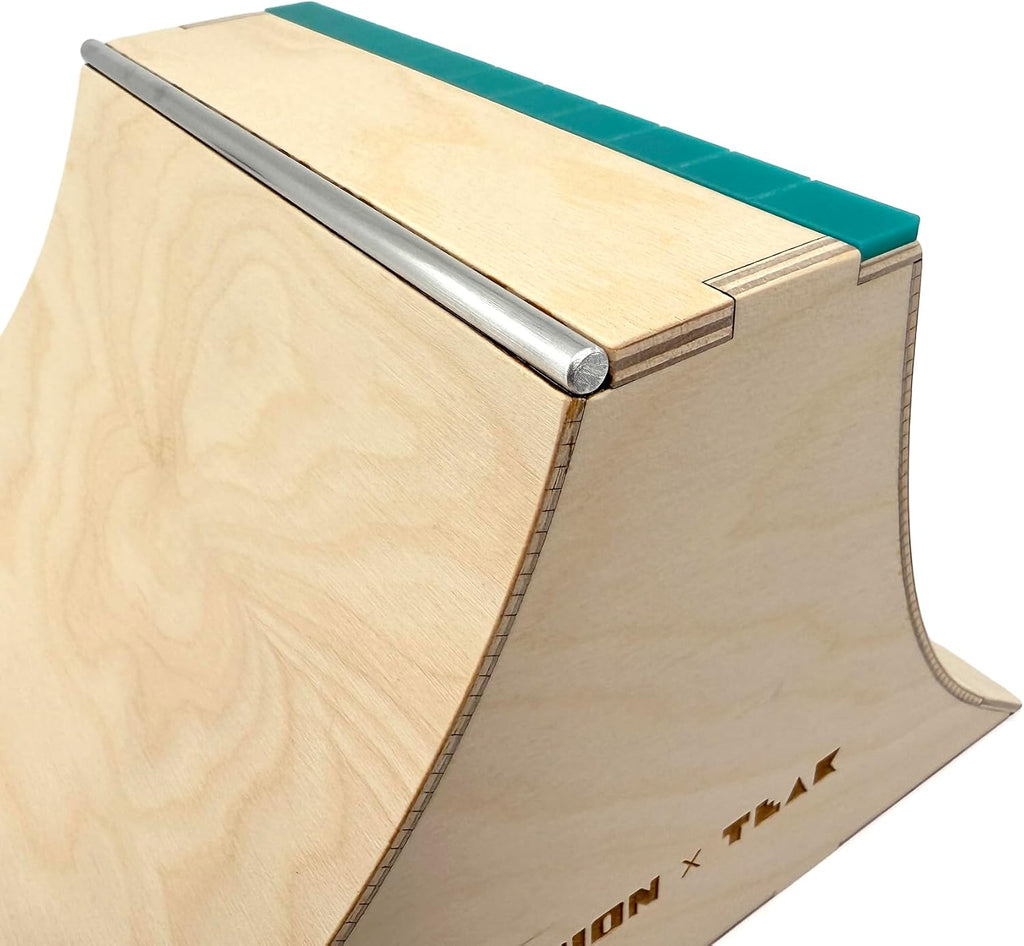Teak Tuning x Session The Wall XL Double Quarter Pipe with Wall Ride, Fingerboard Obstacle Made of Baltic Birch Wood, Aluminum Coping, Custom Matte Acrylic, Teal, 12.75 x 7.88 x 6 inches