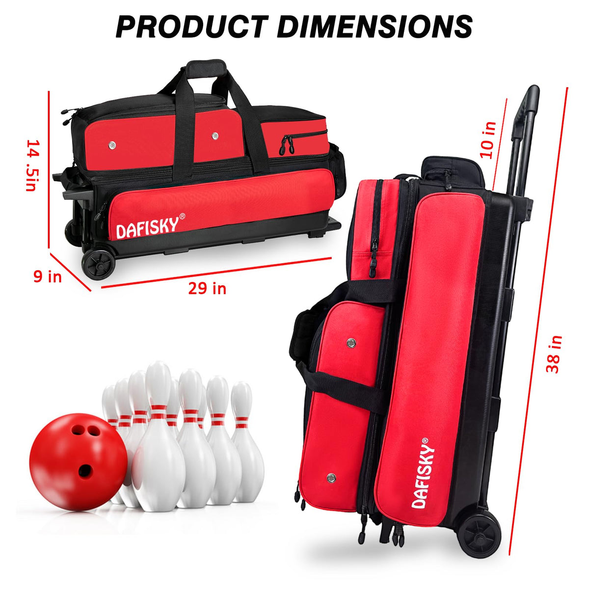 DAFISKY 3 Ball Bowling Bags, Roller Bowling Bag with Retractable Handle