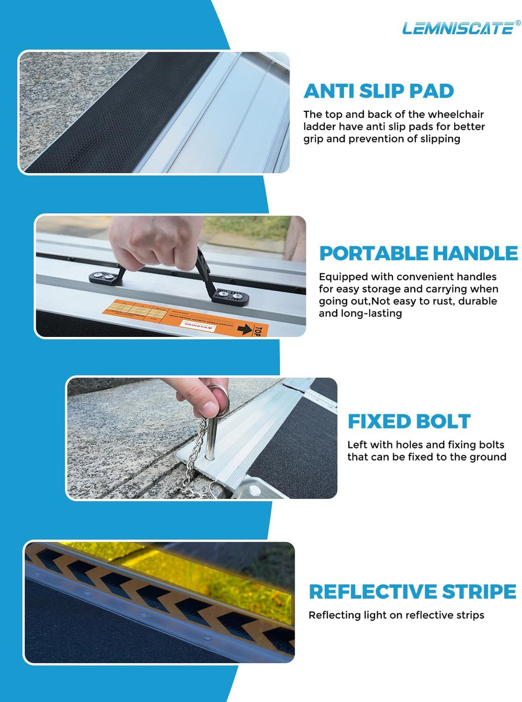 LEMNISCATE 2FT Portable Wheelchair Ramp Aluminum Non-Slip Handicap for Home