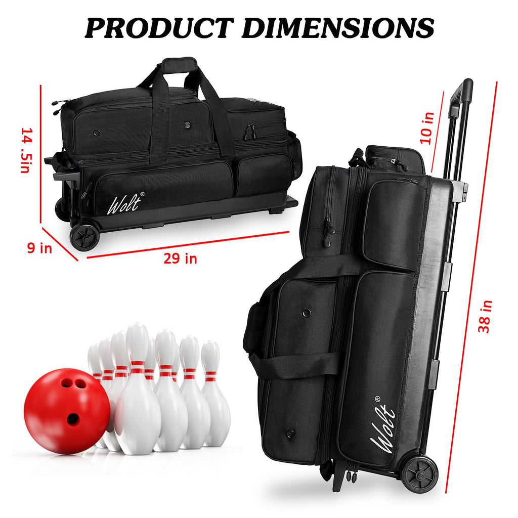 WOLT 3 Ball Bowling Bags with Wheels,Retractable Handle Extends to 38ââ