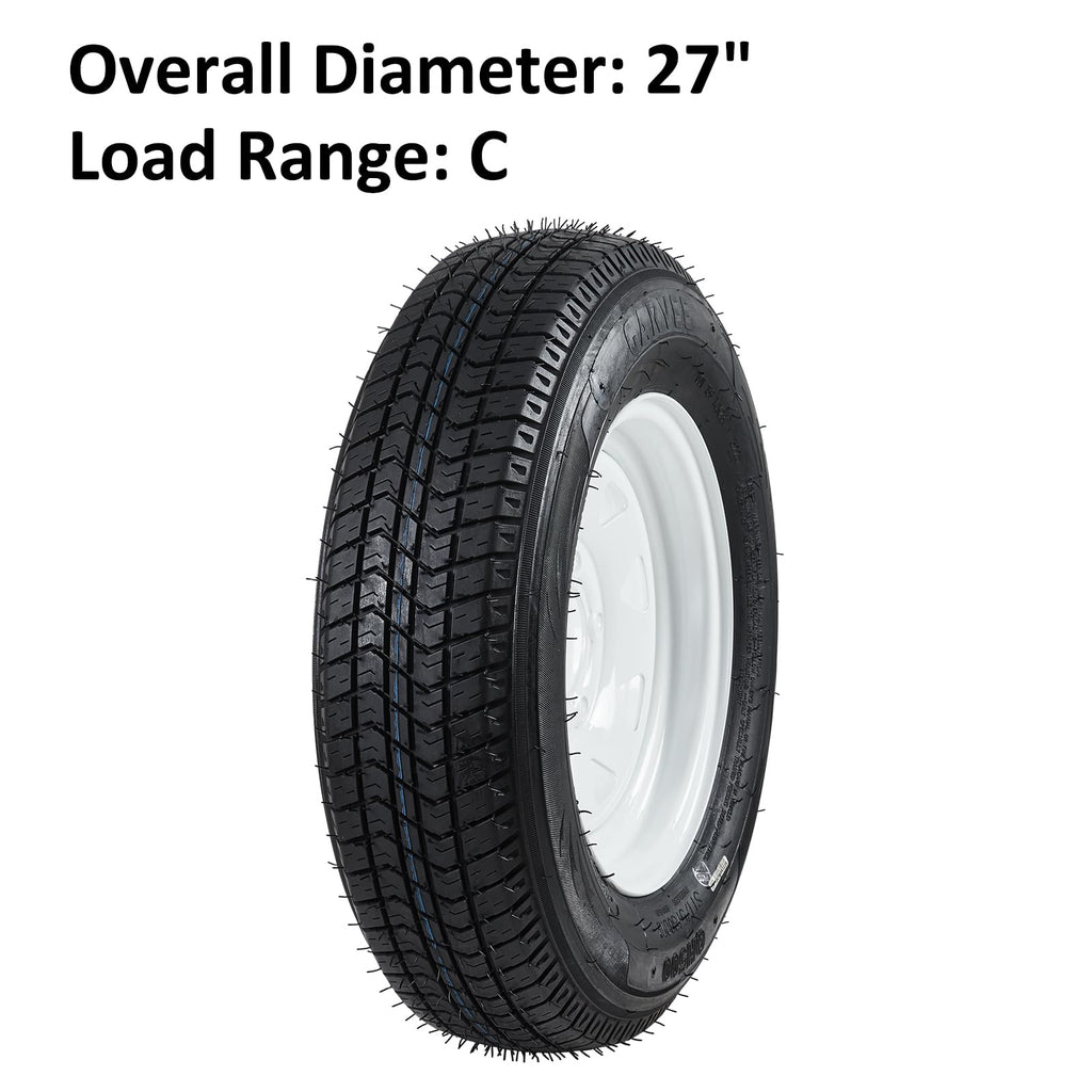 Garvee 2-Pack Trailer Tires On Rim 5.30-12 530-12 530X12, Load Range C, 6PR, 5 Lug 12 In. White Spoke Wheel, 5 On 4.5" Durable Trailer Tire Travel/Camper/Utility/Boat, Set of 2