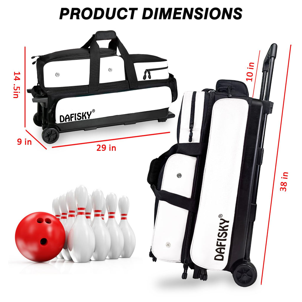 DAFISKY 3 Ball Bowling Bags, Roller Bowling Bag with Retractable Handle