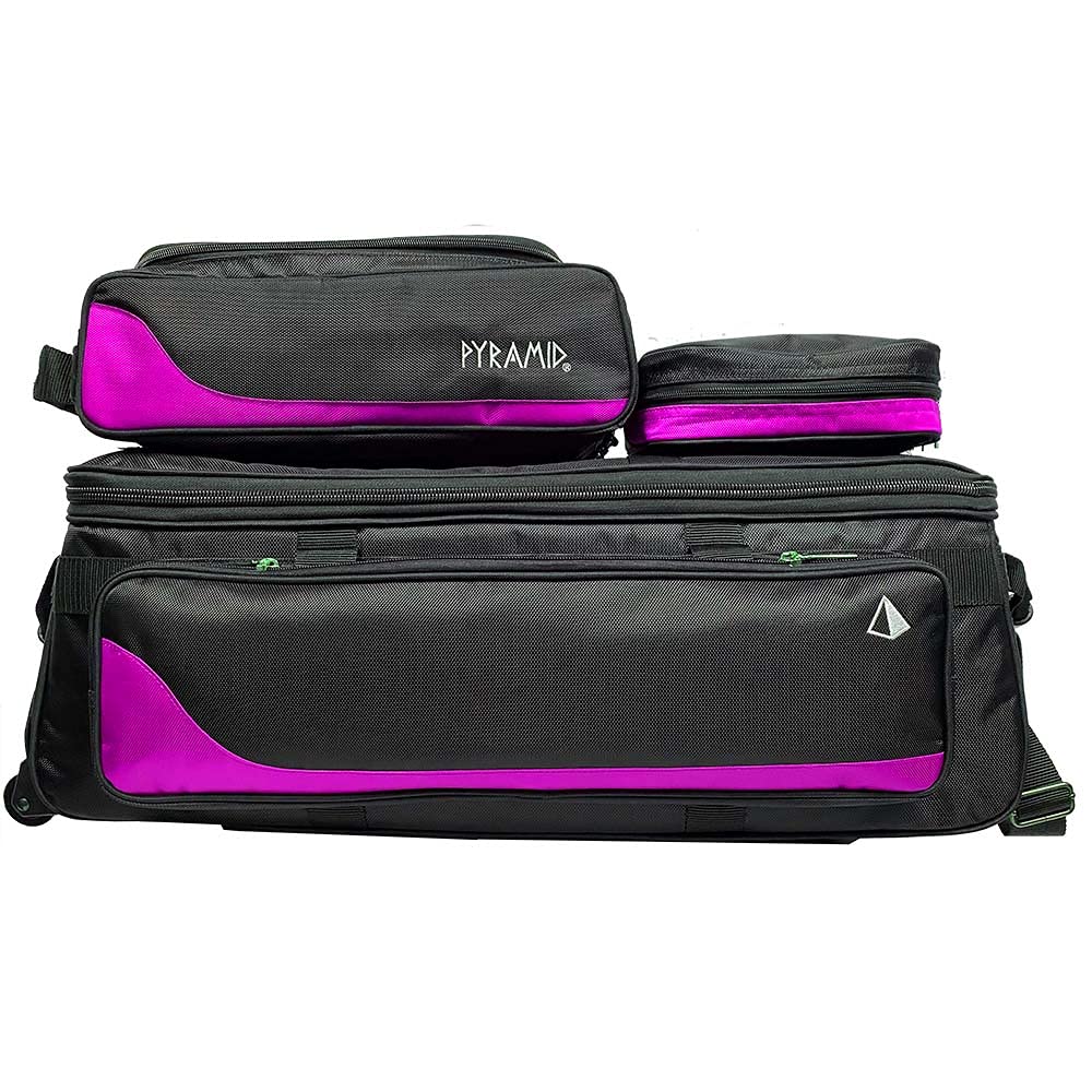 Pyramid Path Triple Tote Roller Plus Bowling Bag with Detachable Shoe Bag (Fits US Mens Size 15), Accessory and Side Pocket, Lightweight Travel Design