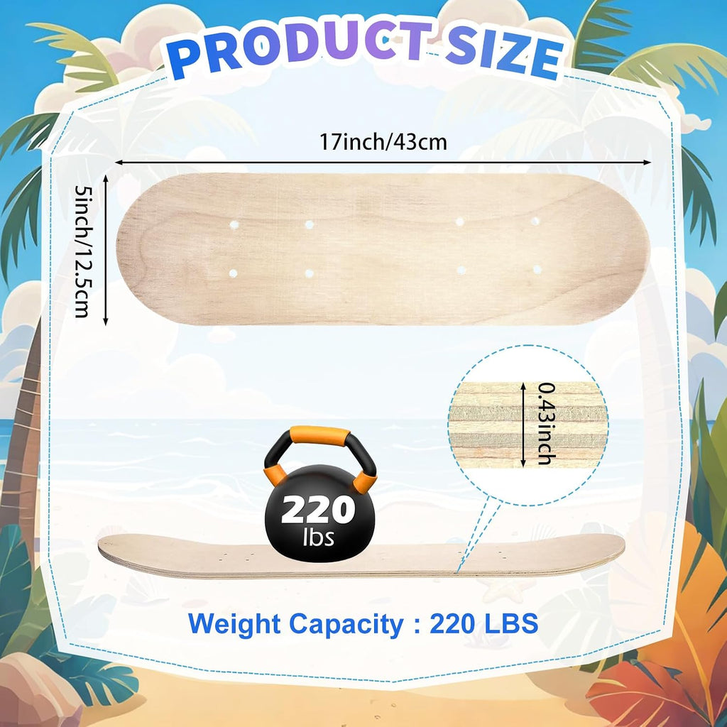 26 Pcs Blank Skateboard Wooden Decks Bulk 17 x 5 Inch 7 Ply Double Tail Maple Skateboard Light Decks Mini Skate for Replacement Painting Decoration for Beginner Kid