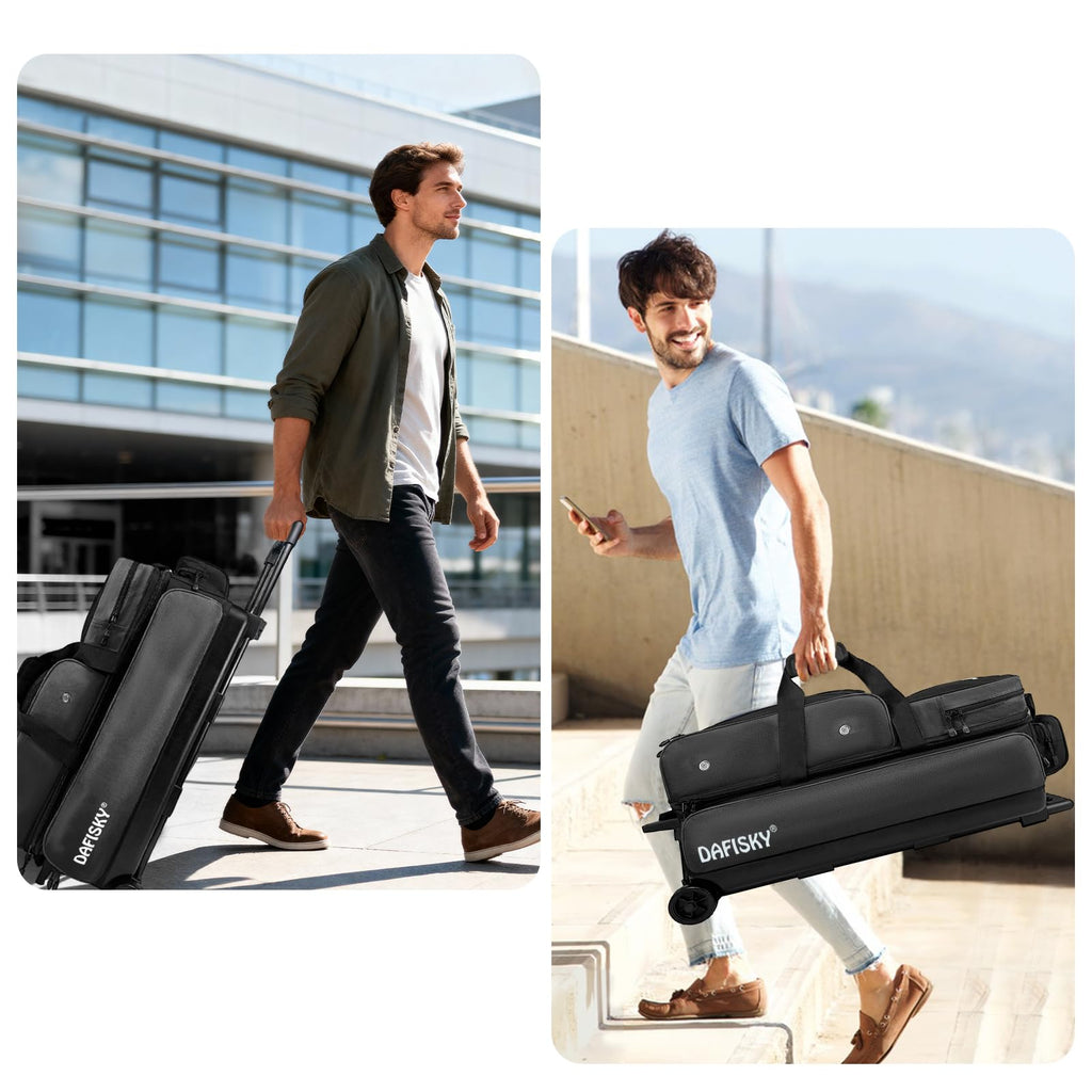 DAFISKY 3 Ball Bowling Bags, Roller Bowling Bag with Retractable Handle