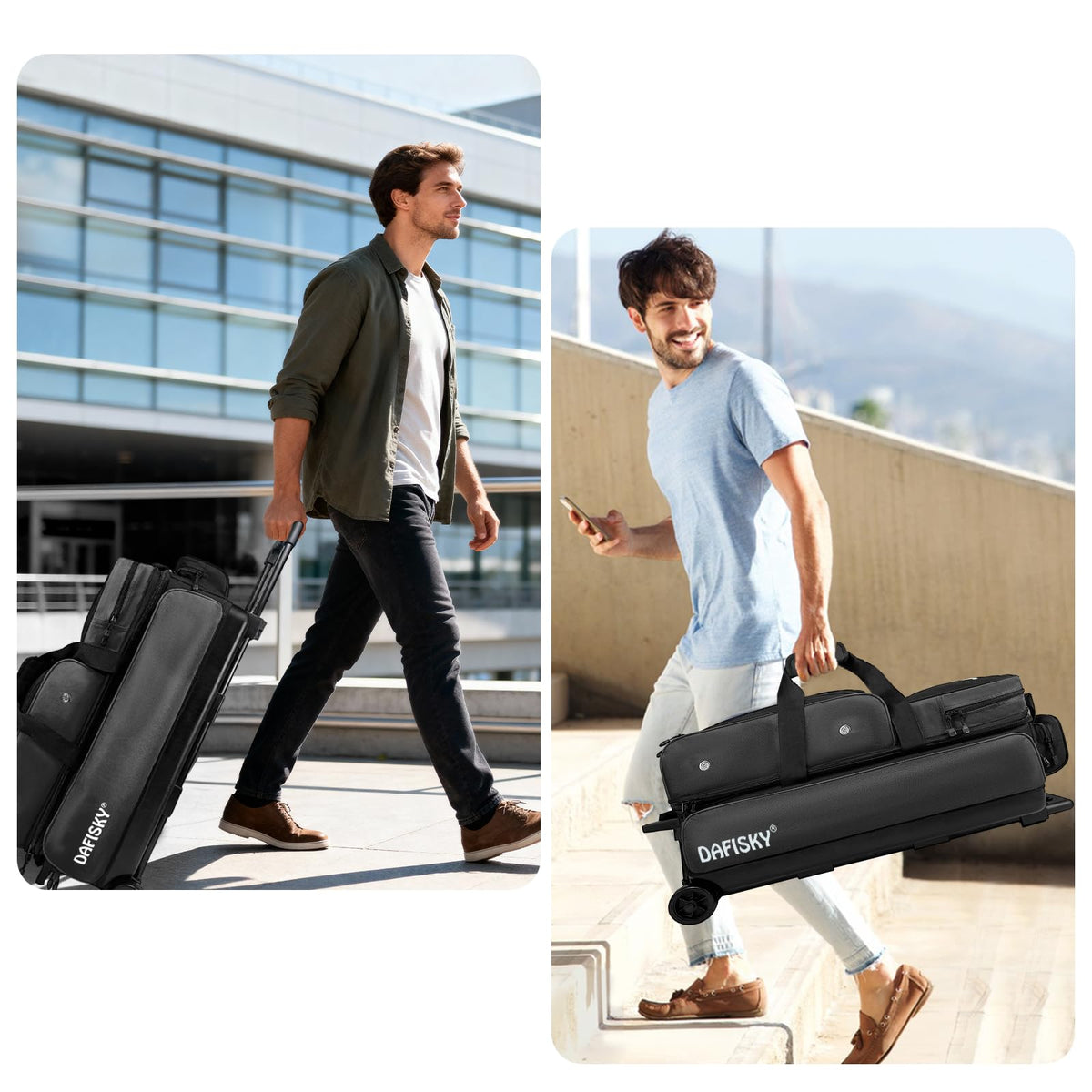 DAFISKY 3 Ball Bowling Bags, Roller Bowling Bag with Retractable Handle