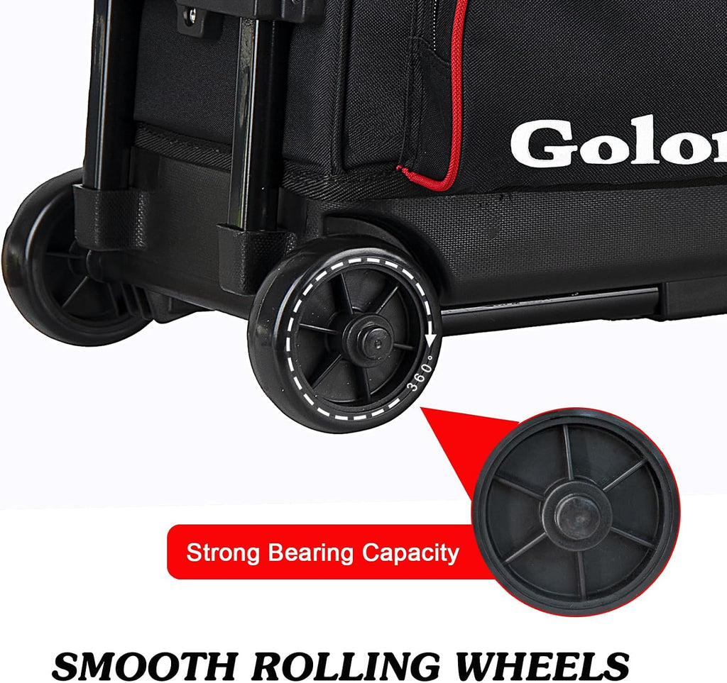 Goloni 3 Ball Bowling Bags with Wheels,Rolling Bowling Ball Bag for 3 Bowling Balls & Bowling Accessories -Retractable Handle Extends to 38"