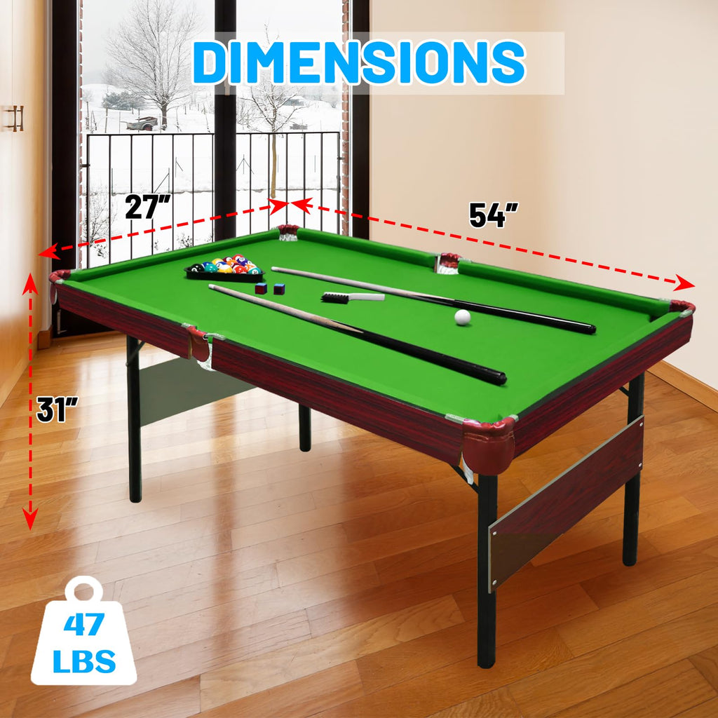 Seydrey 54" Folding Pool Table, Portable Space-Saving Billiard Game Table for Game Room & Office