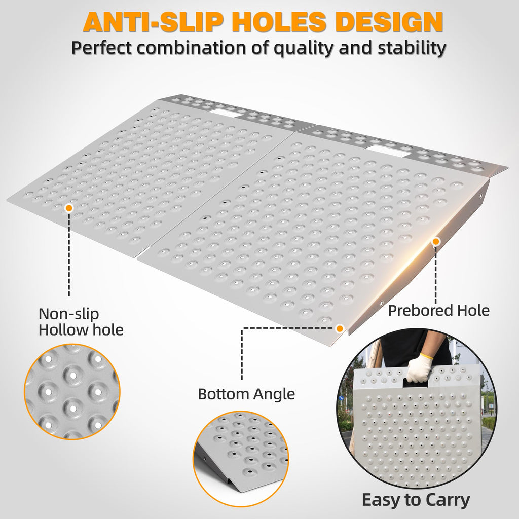 VNN 36" x 24" Shed Ramp for Riding Mower - 800 LB Capacity Shed Ramps, Anti-Slip Punch Plate Ramp for ATV, Motorcycles, Garages & Barns (1PC,Slivery, Alloy)