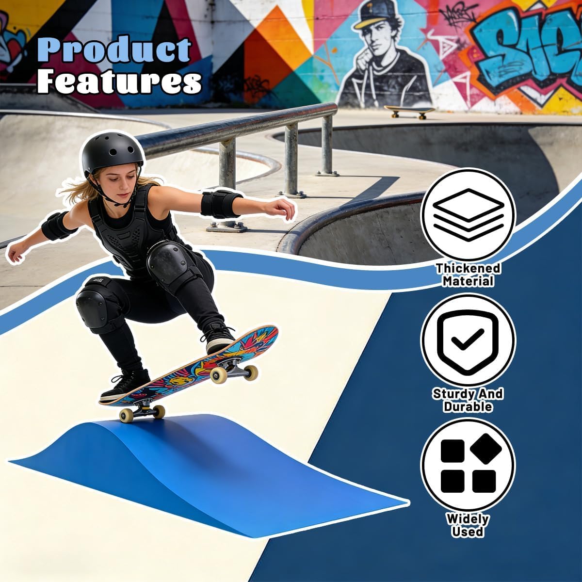 Spliced Skate Ramp Modular Wave Style Skateboard Ramp Bike Ramp Bike Scooter Skates Easy Assembly Capacity 330Lbs.
