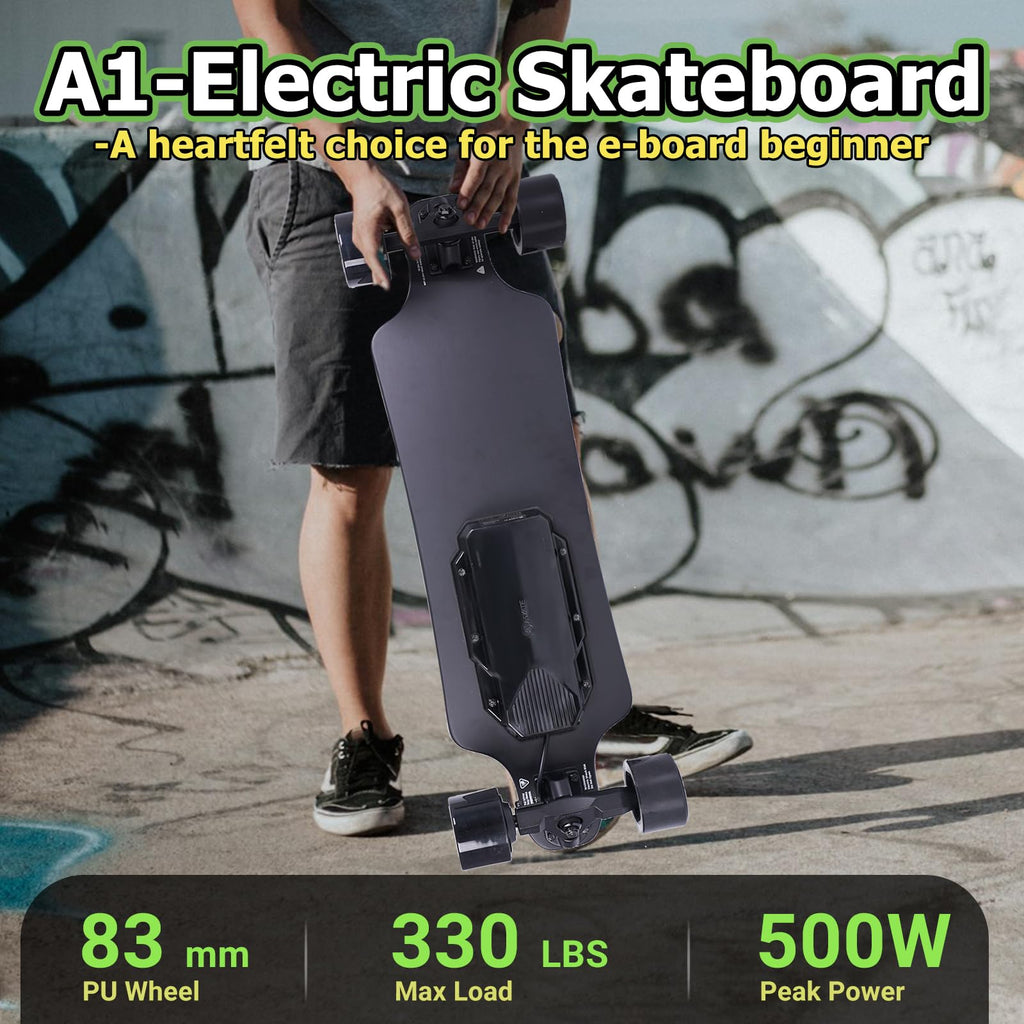 A1 Electric Skateboard with Remote, Rang Up to 17 Miles/24, 8 Ply Canadian Maple, Smooth Breaking, Suitable for Younger Beginners