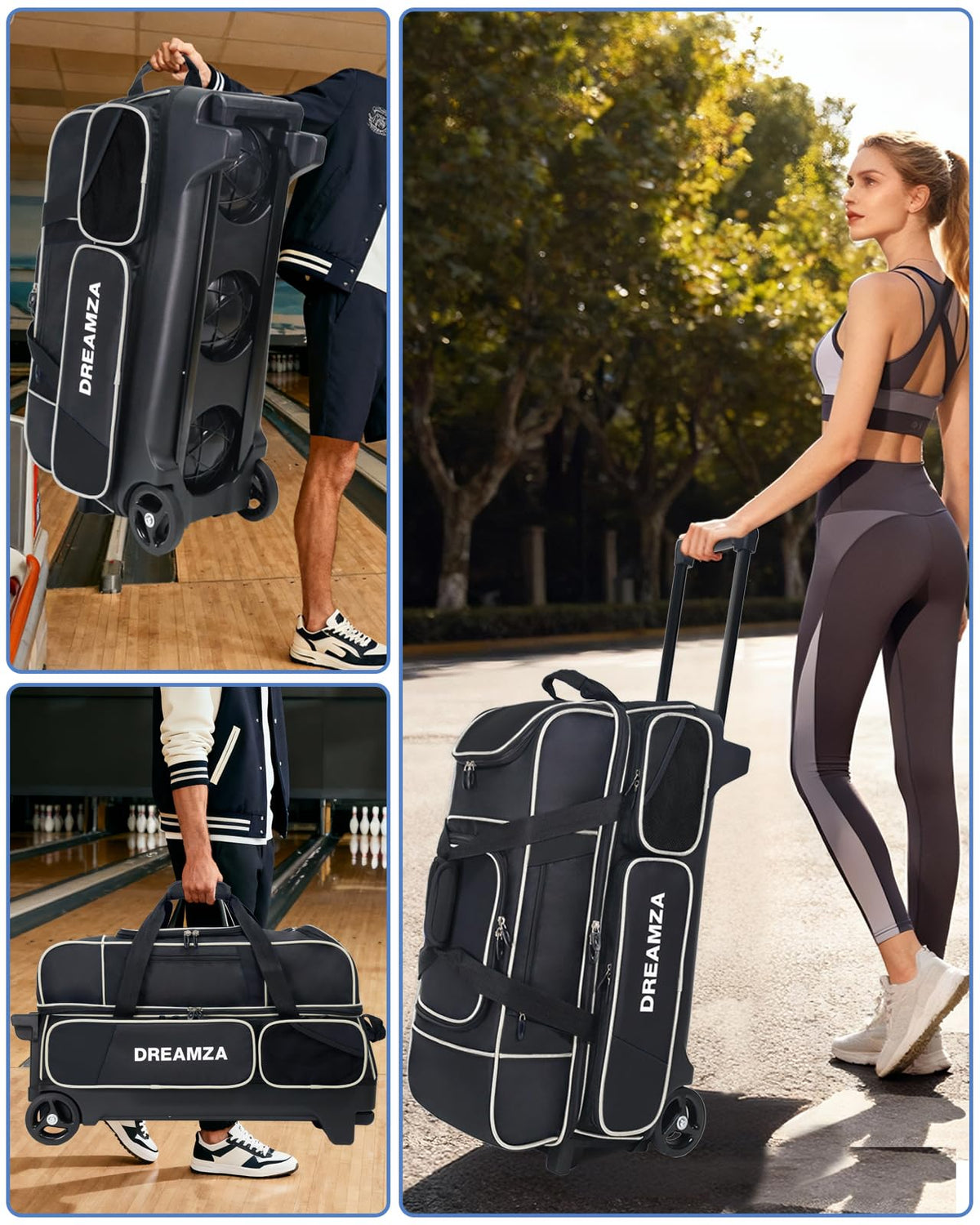 Premium 3 Ball Roller Bowling Bag with Wheels, Large Shoes Pocket