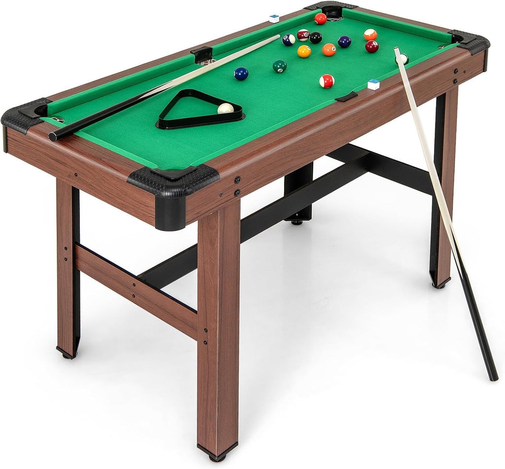 GYMAX Pool Table, 48 Inch Wooden Billiard Tables with 16 Balls, 2 Cue Sticks, 2 Chalks and Brush, Snooker Table Mini Pool Table for Kids, Family, Party