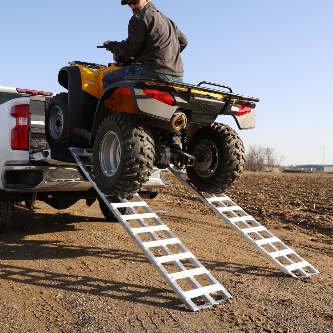GEN-Y Hitch Extreme Duty Aluminum Loading Ramps - Set of 2, 6 Feet Long x 15 Inches Wide, 10000 LBS Capacity, Hybrid Hook and Plate Ends, Serrated Cross Rungs for Maximum Traction