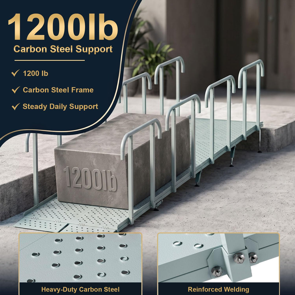 RDCMKL Wheelchair Ramp with Handrails, 3-10" Rise, Non-Slip, Carbon Steel