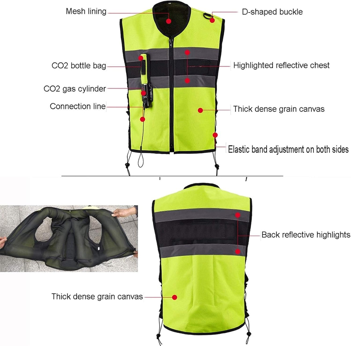 Inflatable Clothing Anti-Fall Vest Airbag Vest The Mechanic Triggers The Airbag in 0.15-0.3 Seconds Reflective Surface at The Front and Back Suitable for Motorcycle Riding, Black
