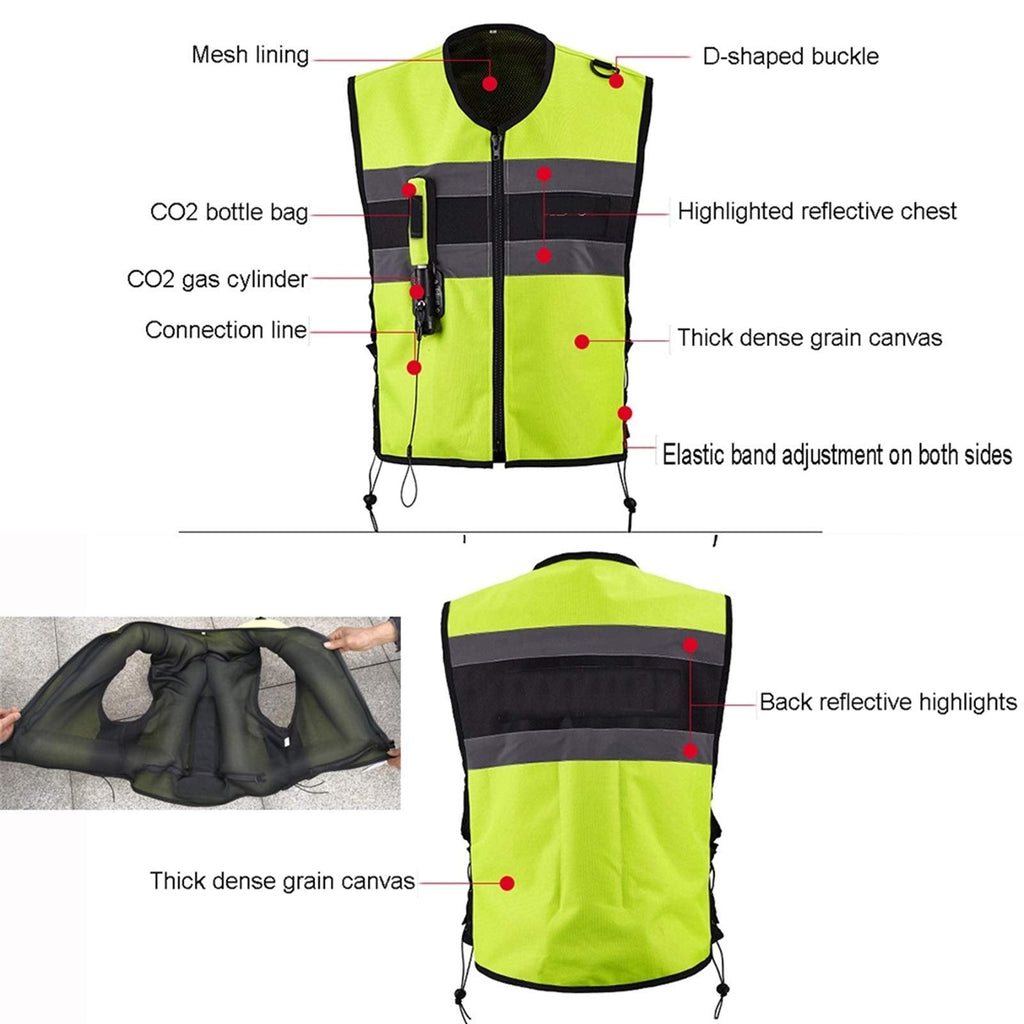 Inflatable Clothing Anti-Fall Vest Airbag Vest The Mechanic Triggers The Airbag in 0.15-0.3 Seconds Reflective Surface at The Front and Back Suitable for Motorcycle Riding, Black