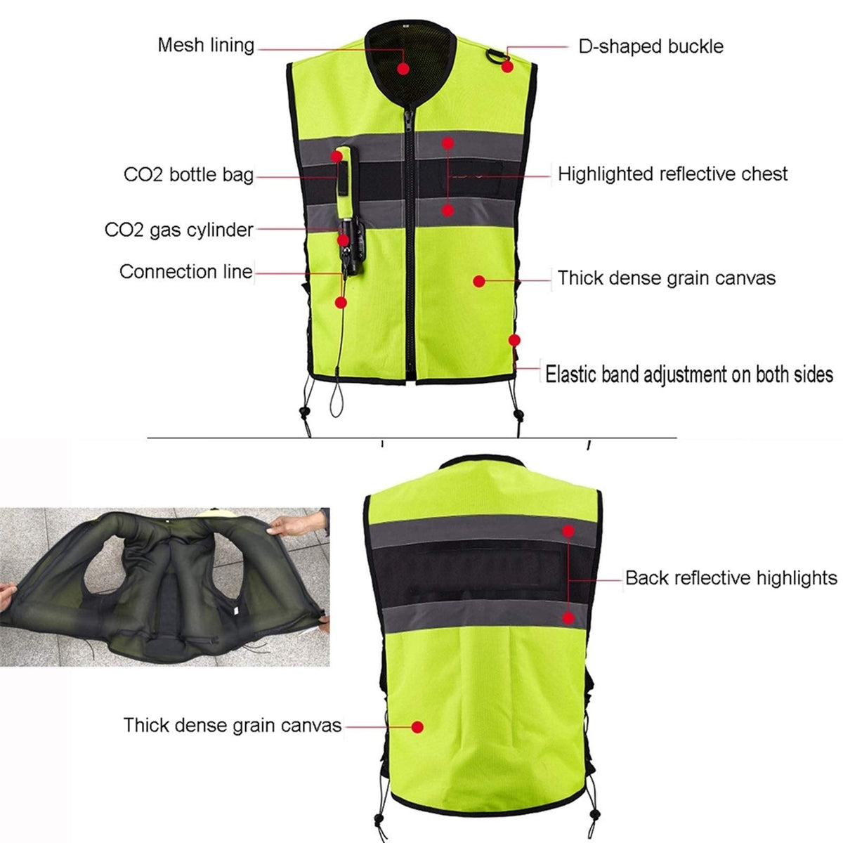 Inflatable Clothing Anti-Fall Vest Airbag Vest The Mechanic Triggers The Airbag in 0.15-0.3 Seconds Reflective Surface at The Front and Back Suitable for Motorcycle Riding, Black