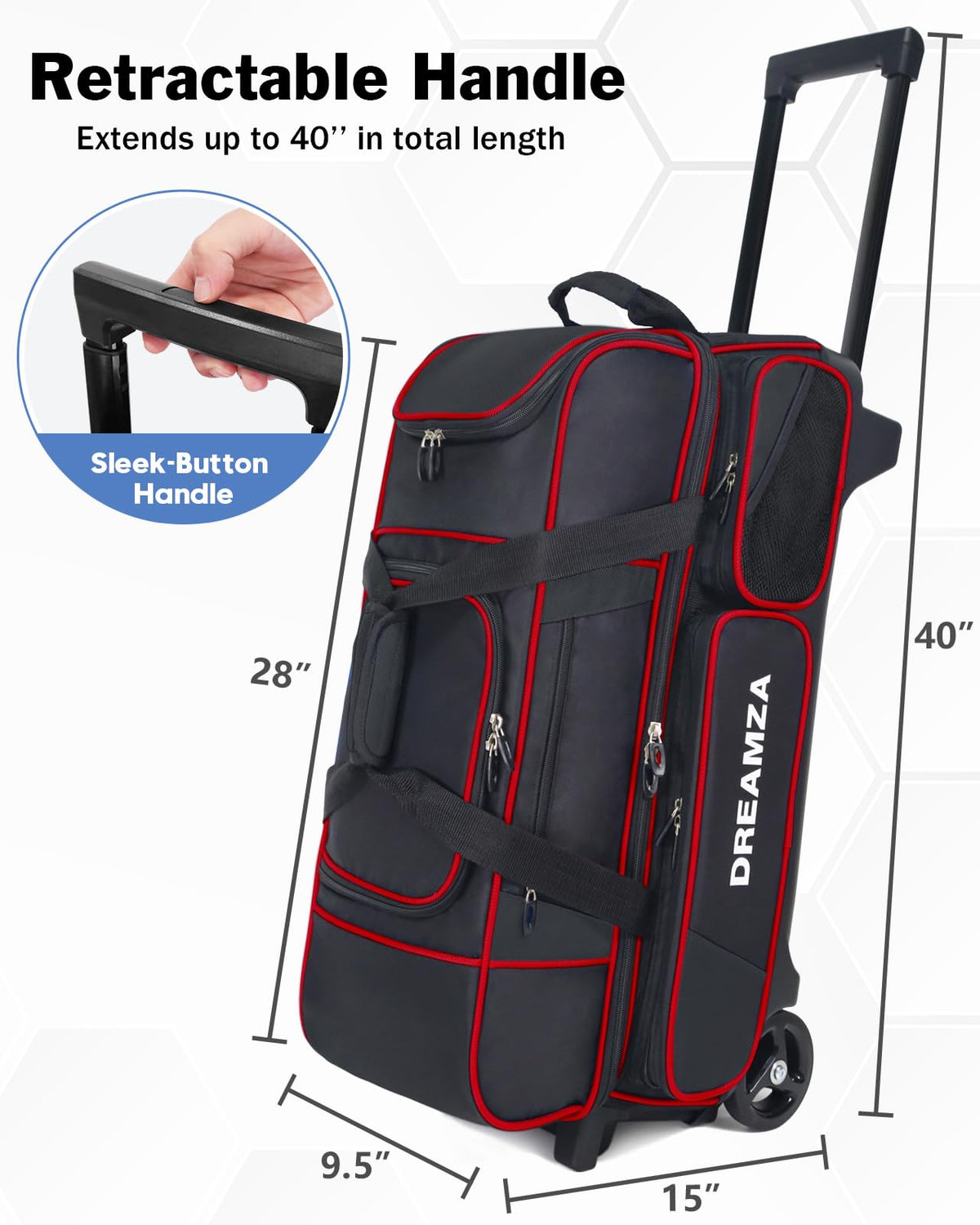 Premium 3 Ball Roller Bowling Bag with Wheels, Large Shoes Pocket