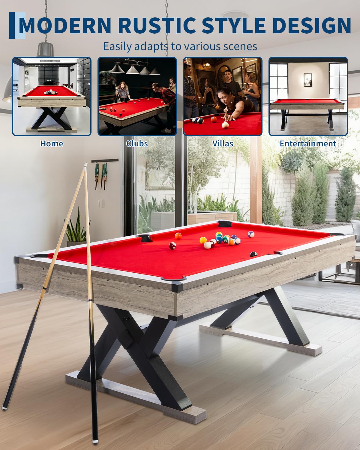 Garvee 7 FT Pool Table, Metal K-Leg Billiard Table